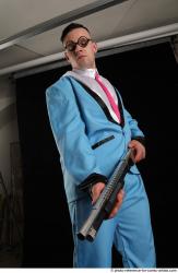 Man Adult Muscular White Standing poses Business Fighting with shotgun